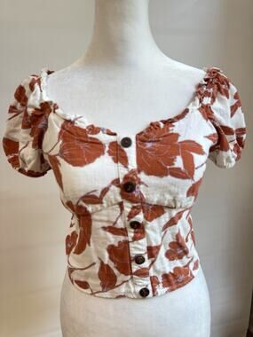 Monteau Los Angeles Floral Puff Sleeve Crop Top Women’s Size S